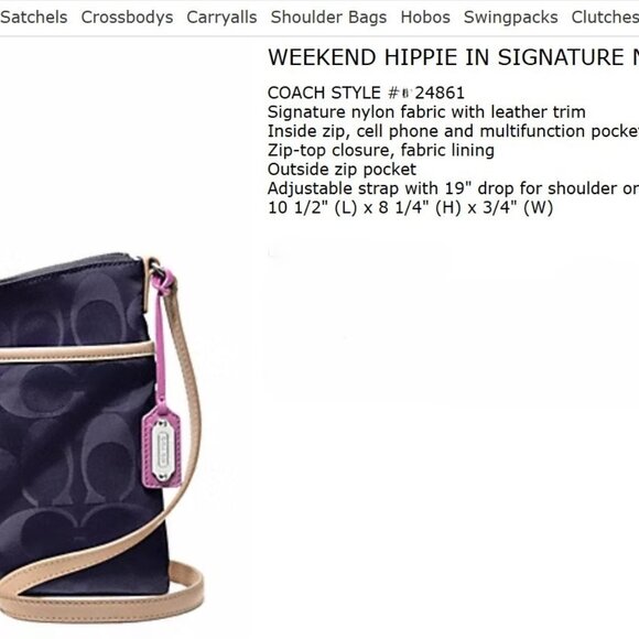 Coach Weekend Hippie 24861 in Signature Nylon - Purple fabric & tan leather EUC - Picture 10 of 10